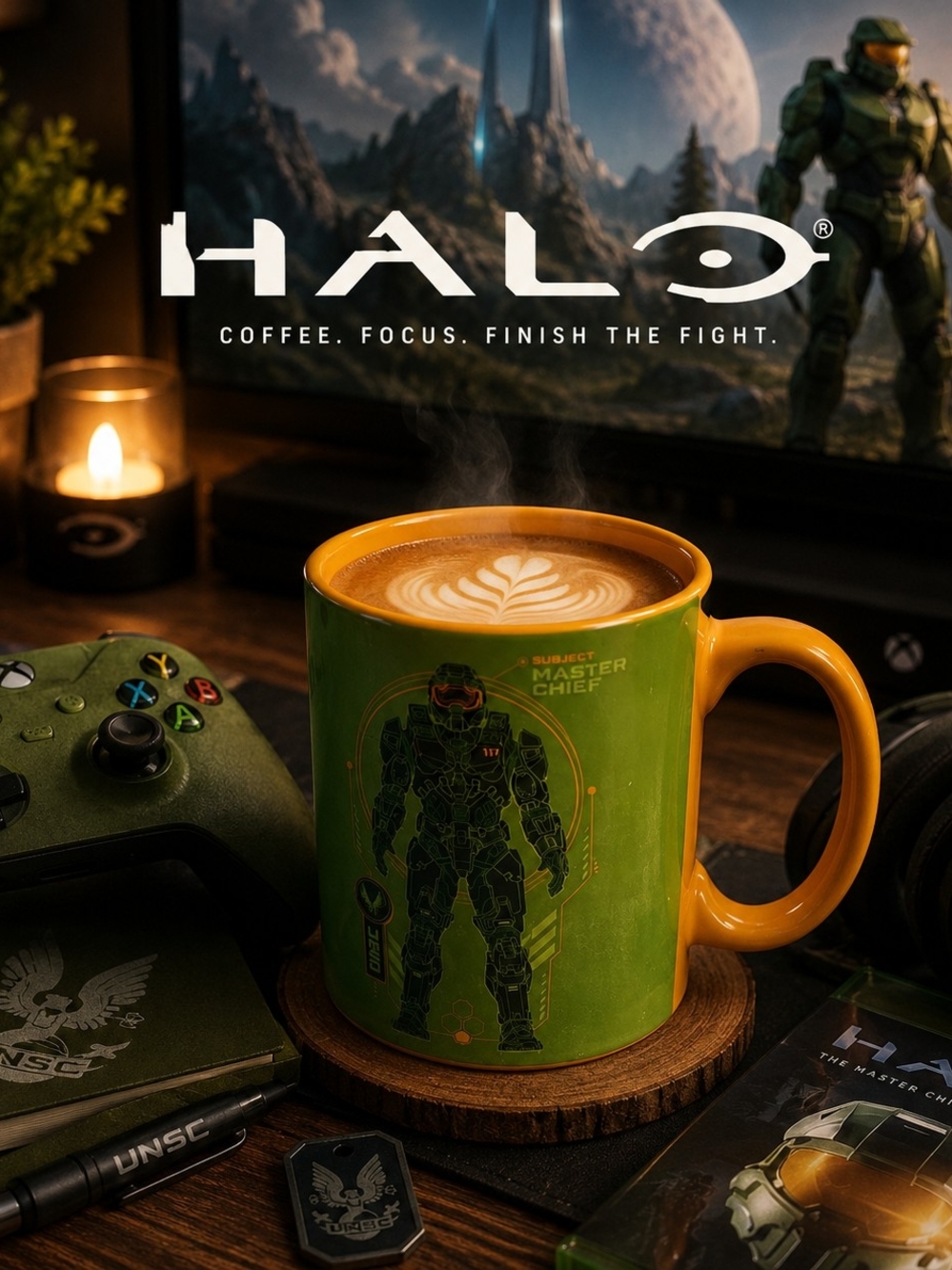 Halo Master Chief Gaming Coffee Mug Green & Orange Collectible Gamer Cup